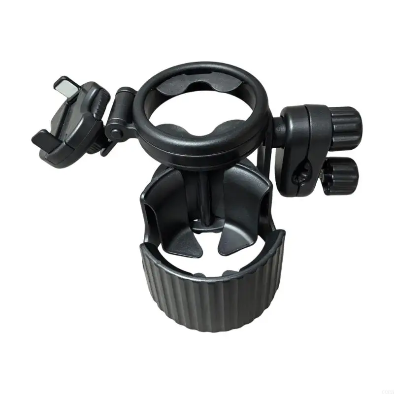 CORB Baby Strollers Drink Holder with Phone Holder, Clamp On for Parents, Rotating 3-in-1 Layout for Daily Travel