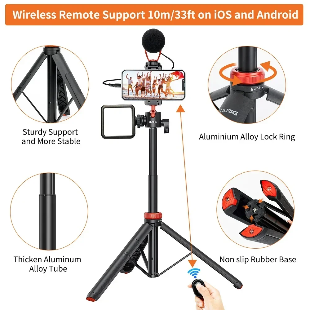 TP-02 ขาตั้งกล้องแบบขยายได้ 51 "Selfie Stick โทรศัพท์ Vlog ขาตั้งขาตั้งกล้องพร้อมคลิปโทรศัพท์ 360 °   หัวบอลสําหรับ iPhone Sony Canon GoPro