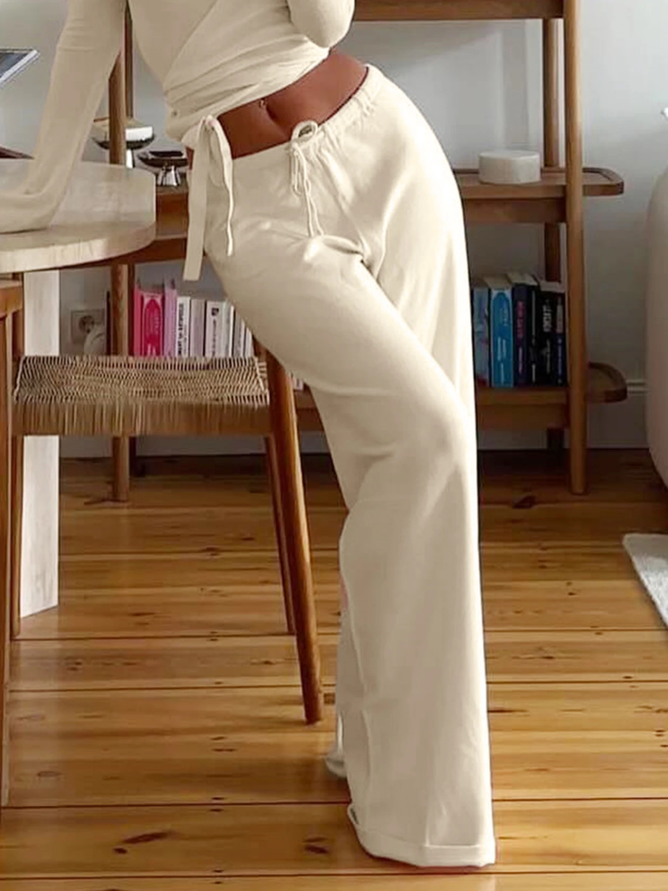 

Sweetown Casual Simple Fashion Solid Long Pants Office Lady All-Match Drawstring Loose Basic Trousers Trendy