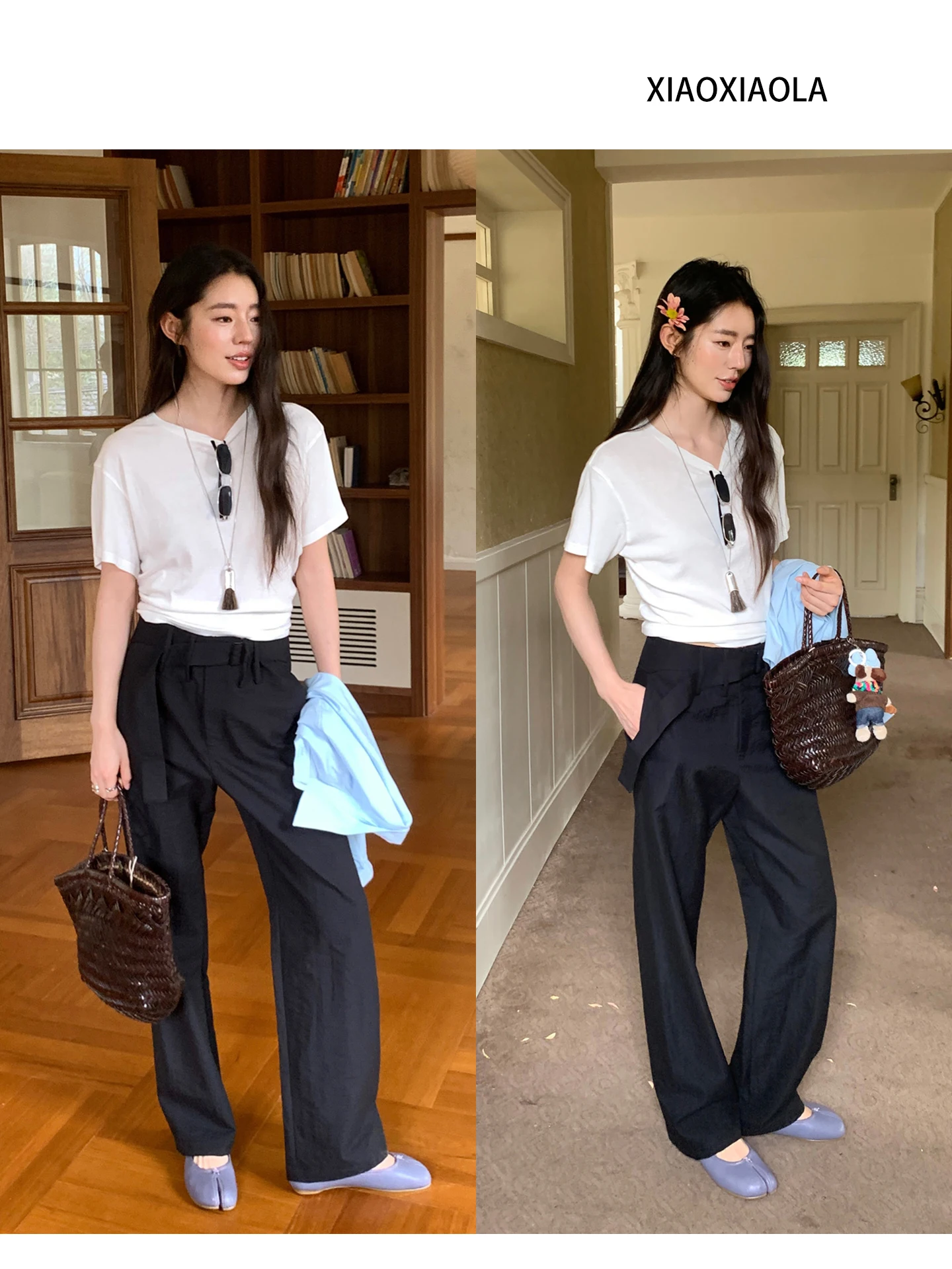 

Женские модные брюки с высокой талией, прямые, струящиеся, стройнящие, черные, с поясом, повседневные, из смесового хлопка, удобные