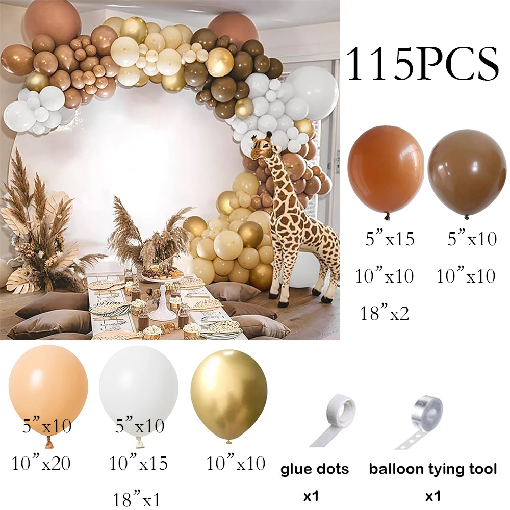 Brown Balloons Arch Kit Retro Khaki Cocoa White Sand Skin Gold Balloon Garland Jungle Safari Theme Kid Birthday Party Decpration