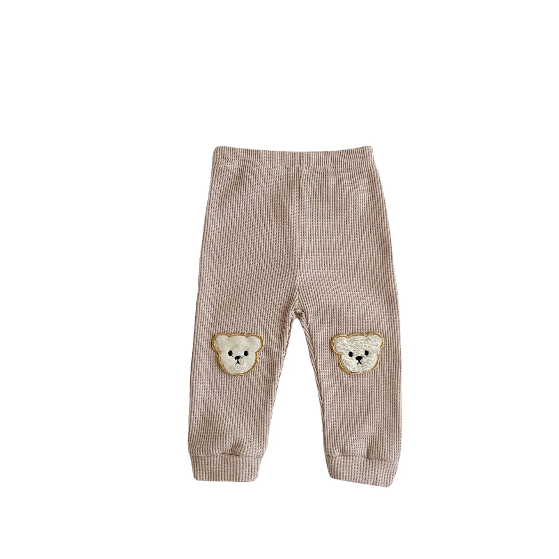 0 To 2 Years Newborn Waffle Baby Boys Girls Bear Pants Cotton Soft Elastic Spring Autumn Kids Harem Pant Trousers