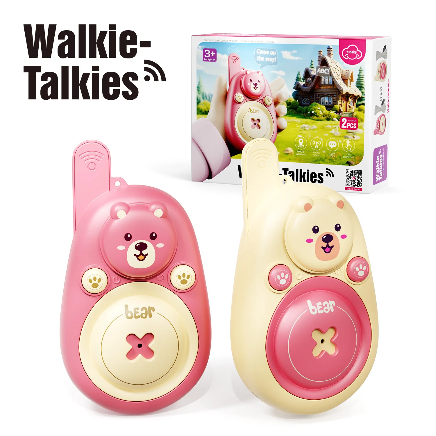 2 Pack Lovely Bear Walkie Talkies Toys for Girls with Wearable Lanyard for Outdoor Camping,Birthday Gifts for 4 5 6,new year