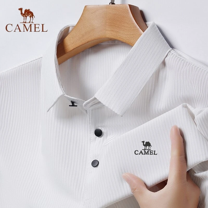 New Men\'s Embroidered CAMEL Ice Silk Polo Shirt Summer Korean High End Fashion Business Leisure Breathable Short Sleeved T-shirt