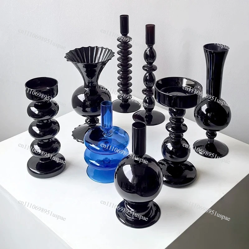 Light luxury wind glass vase candle holder ornament, living room dining room table top high-end creative decoration