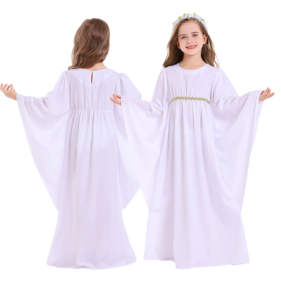 Halloween Festive Two Faced Fun Girls White Cosplay Dress with Cape Angel and Devil Costumes Dual Colored Dress for Little Girls