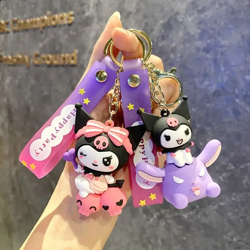 Cute Sanrio Keyring for Women Child Bag Decoration Pendants Kuromi Key Chain Adult Child Schoolbag Toy Figures