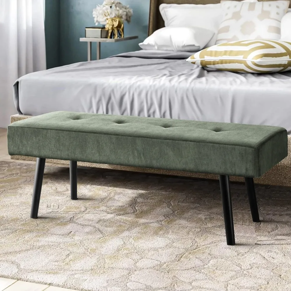 

Entryway Bench - Green Bench for Bedroom, Modern Ottoman End of Bed, Corduroy Padded Benches for Living Room, Foyer, Mudroom, Ha