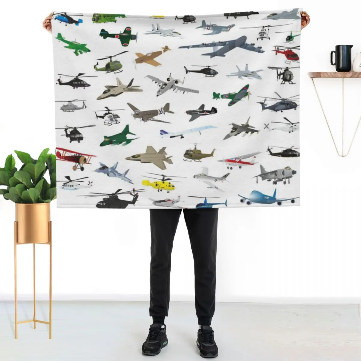 Various Colorful Airplanes and Helicopters Throw Blanket funny gift Sleeping Bag Custom Shaggy Blankets For Sofas Blankets