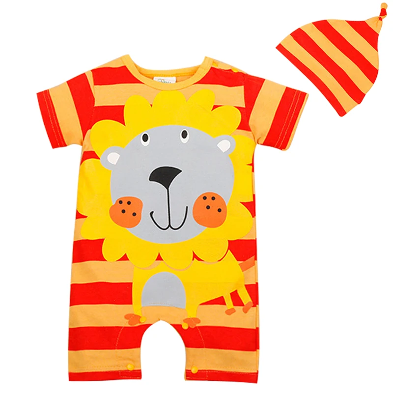 2Piece Sets Summer Toddler Boys Girls Clothes Cartoon Cute Stripe Short Sleeve Newborn Jumpsuit Rompers+Hat Baby Stuff BC1024