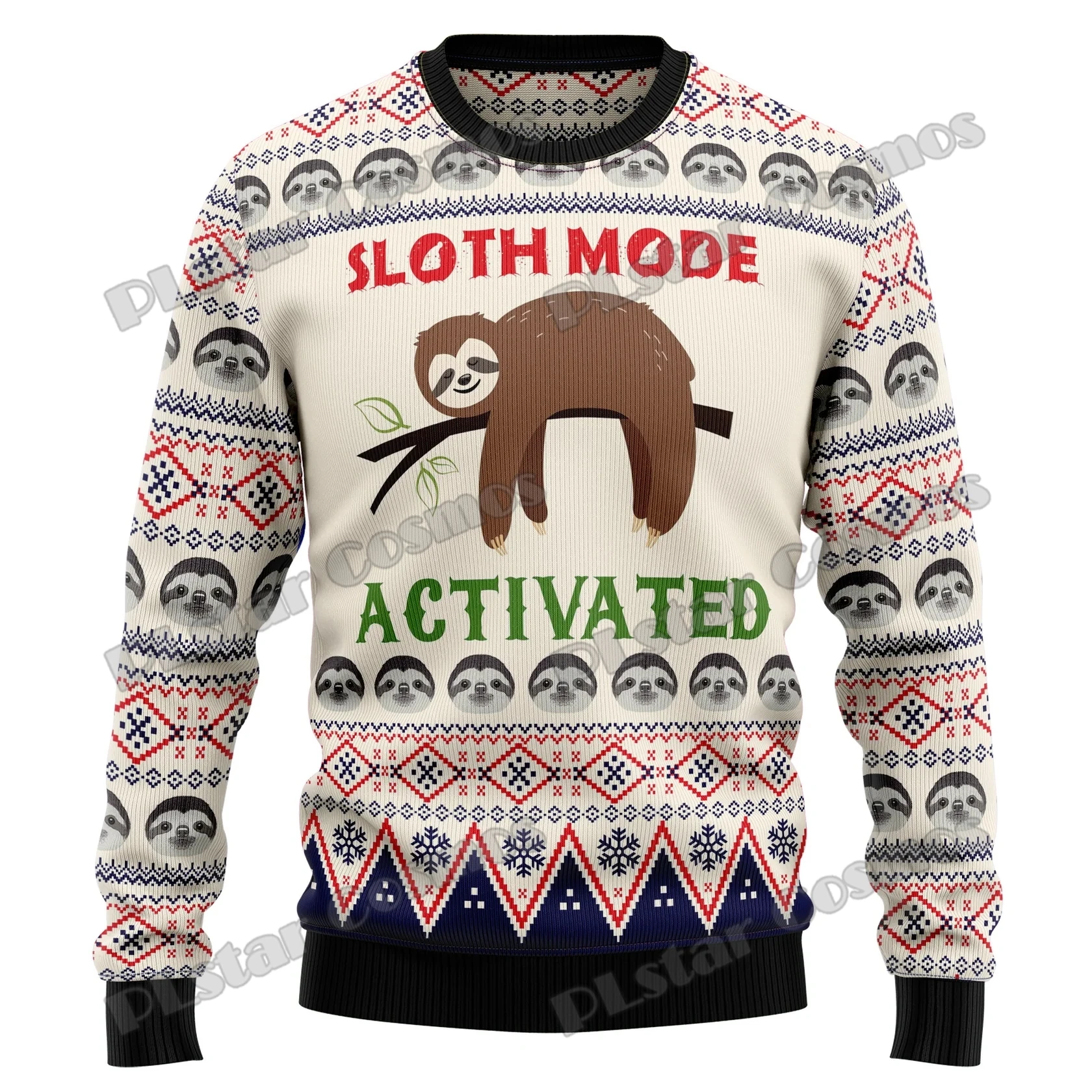 PLstar Cosmos Sloth Light Pattern 3D Printed Men\'s Ugly Christmas Sweater Winter Unisex Casual Warm Knitwear Pullover MY35