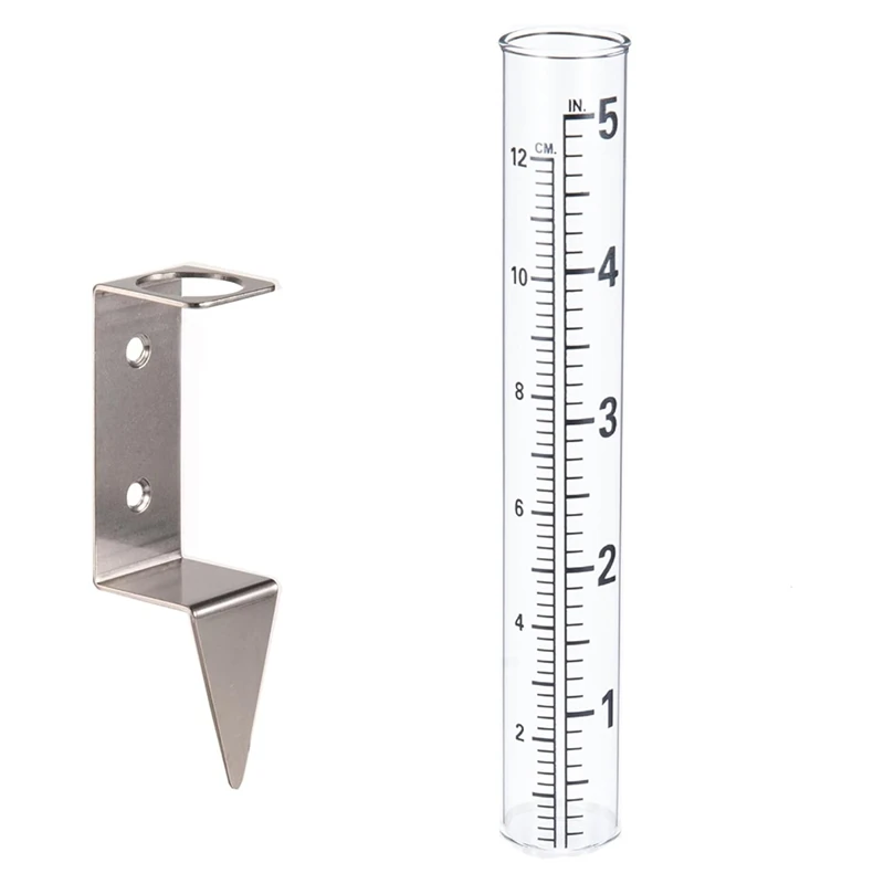 5 Inch Capacity Rain Gauge Outdoor With Tube,2 In 1 Stainless Steel Holder - Precise Rain Measurement For Garden,Lawns