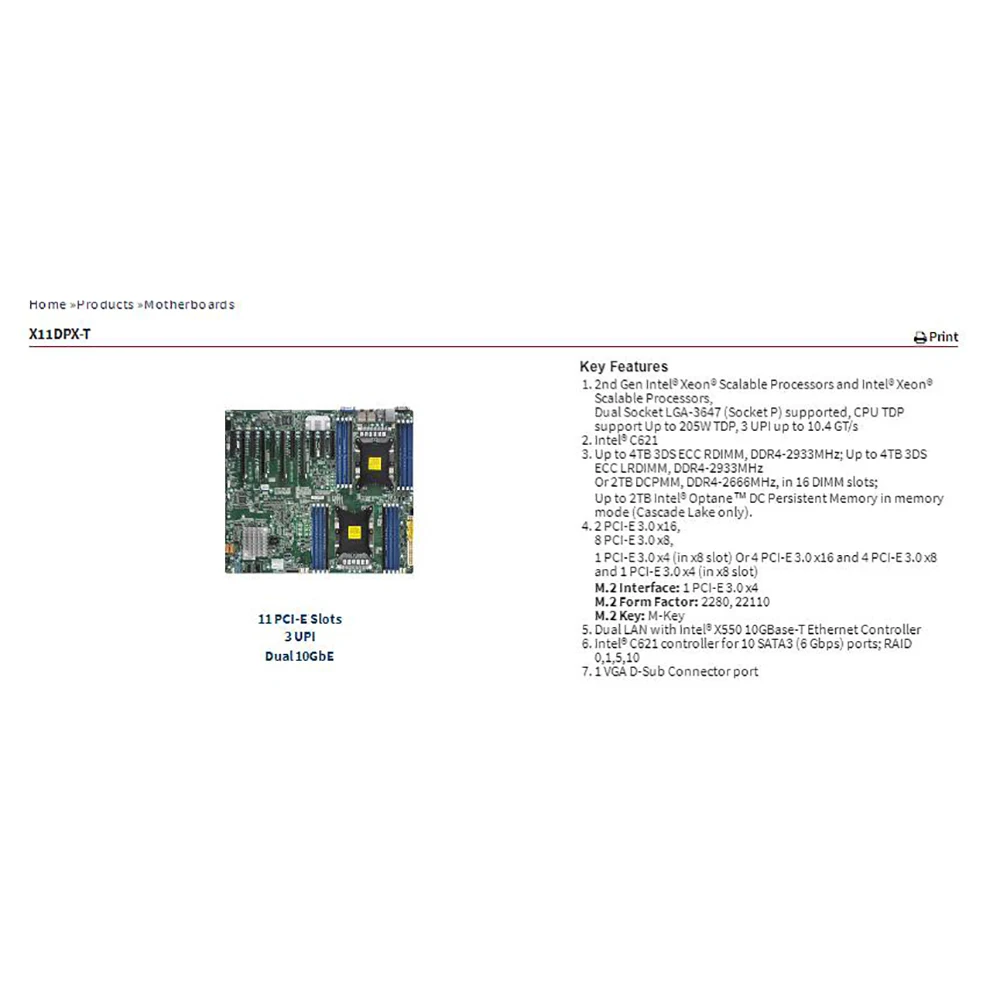 X11DPX-T For Supermicro Dual way Server Motherboard LGA-3647 C621 Chip