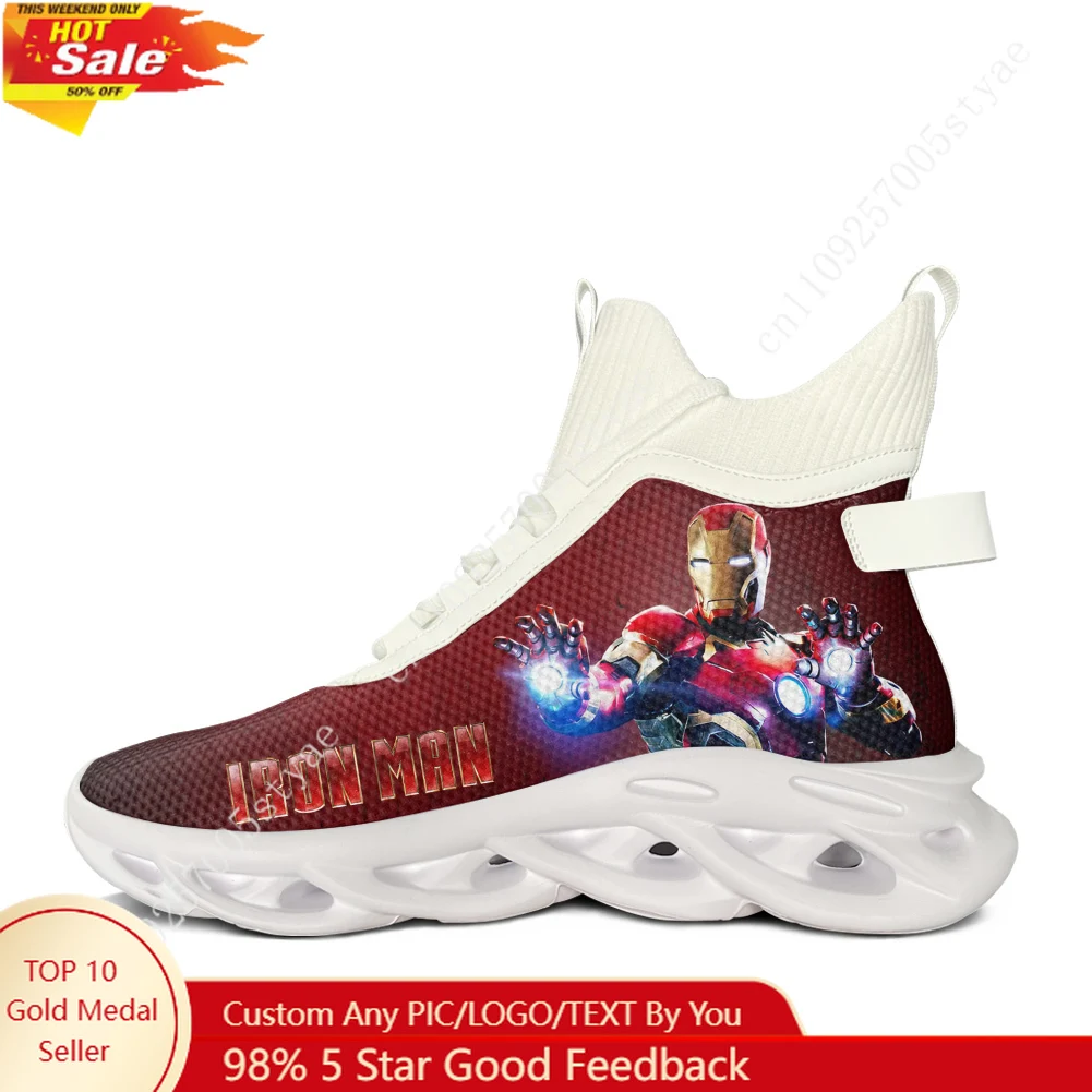 

Marvel Iron Man Tony Stark High Top Flats Sneakers Men Women Sports Running Shoes Lace Up Mesh Footwear Custom Shoe