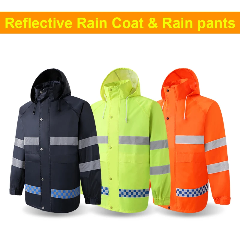 Imagem -04 - Jaqueta de Segurança Amarelo Impermeável Chuva Cabolsa Calças de Chuva Trabalho Wear Homem com Listras Reflexivas