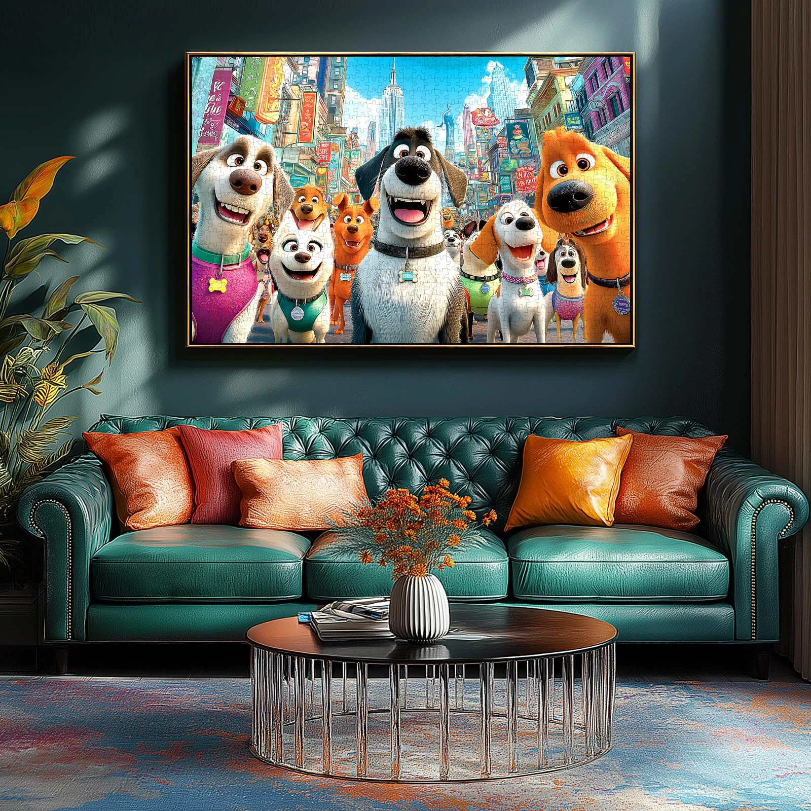 

500/1000/1200/2000 PCS Jigsaw Puzzles Cartoon Dog City Scenery Family Activity Games for Gameroom Bedroom Home Decor Frameless