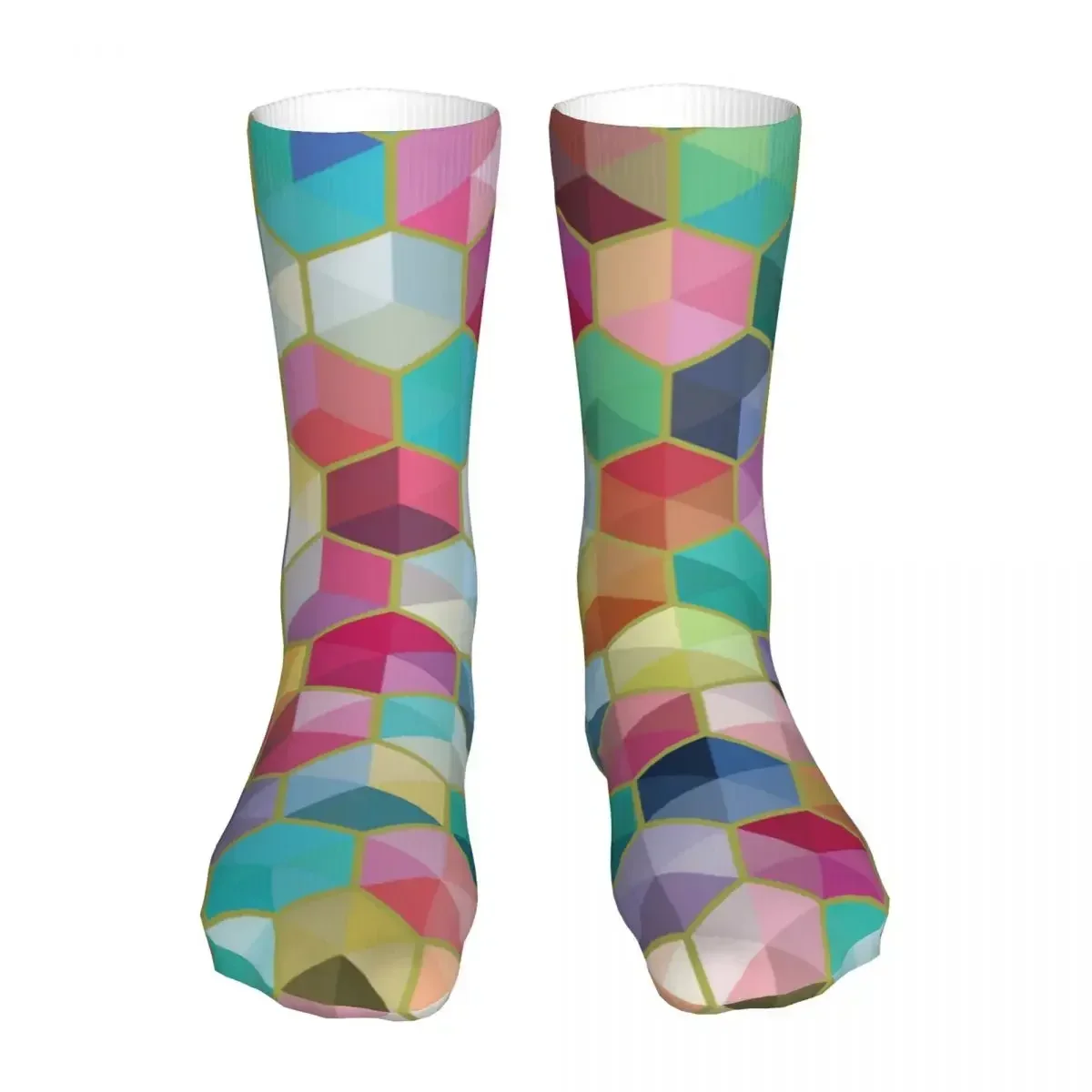 Men Bike Hexagon Colorful Background Socks Cotton New Rainbow Geometric Art Women Sock