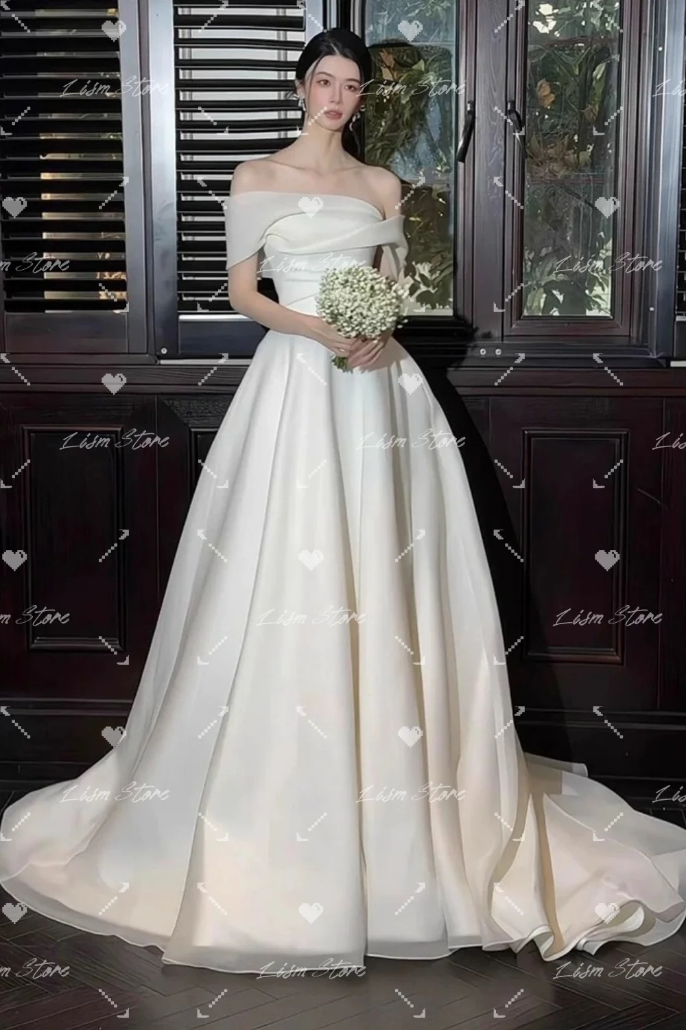 Lism Elegant Bridal Gown One Shoulder Lightweight Outdoor Wedding Dress Floor Length Train Korean Style Bridal Dress Customized