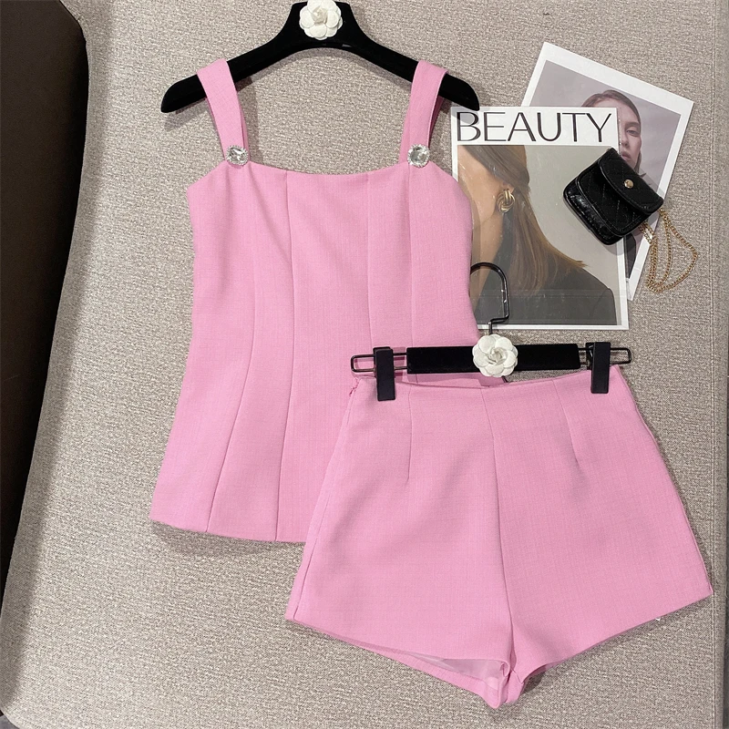 Hotsweet Shorts Sets Sexy Backless Bowknot Camisole Tops +High Waist Short Pants Two Piece Sets Women Ballet style 2 Piece Sets