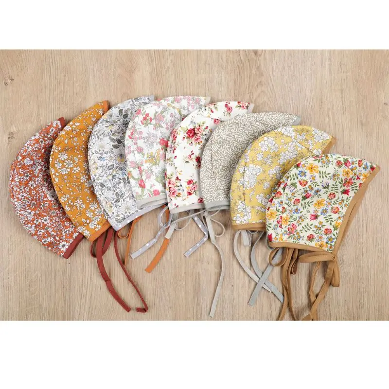 1pc Newborn Baby Double Side Floral Vintage Hat Cotton Linen Beanie Infant Props Cap Summer Bonnet Hat 0-24m