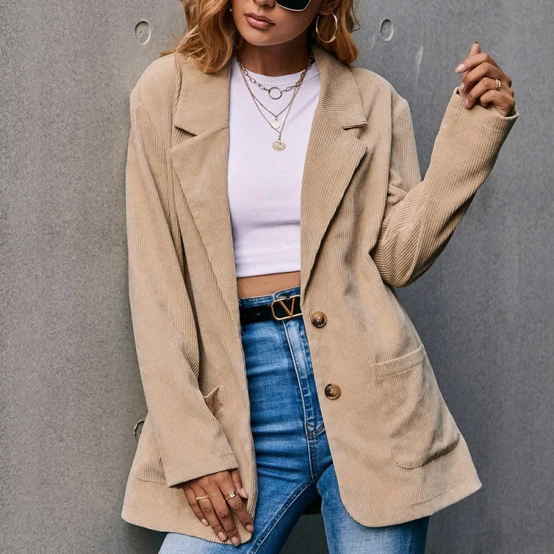 OL abbigliamento da lavoro giacca Blazer in velluto a coste minimalista trapuntata spessa dentellata 2024 nuovo autunno inverno Blazer donna formale cappotti