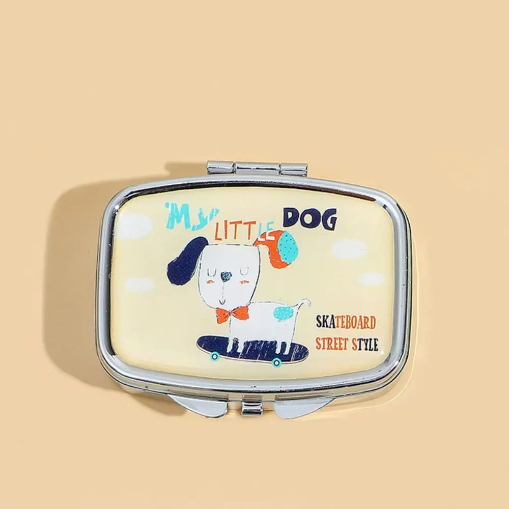 

Square with HD Mirror Cartoon Animals Jewelry Box Waterproof 2 Grid Mini Pill Case Kawaii Cute Storage Box Medicine