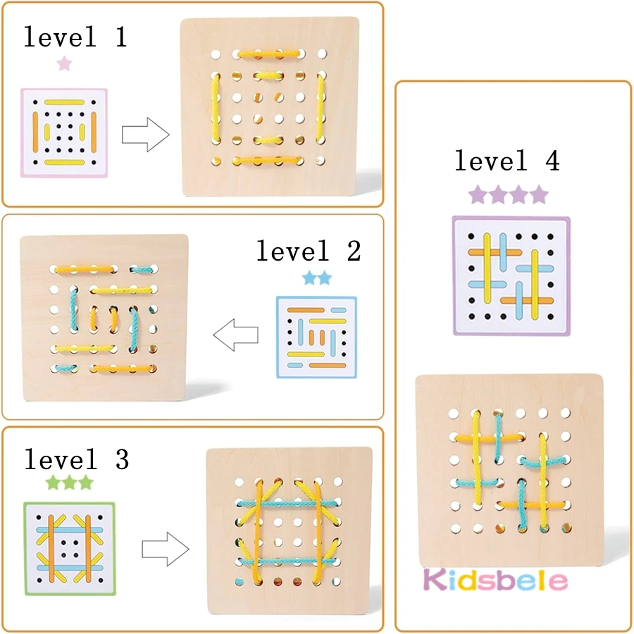 Kleinkinder Holzseilbrett Motorik Sensorisches Spielzeug mit 20 Karten und 6 Seilen Montessori Logisches Denken Geschenk für Weihnachten