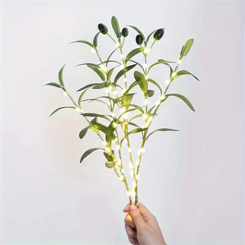 Olive Leaf Light String for Room Wedding Olive Branches Night Light for Vases Battery Powered Indoor Decoration Fresh Simulation