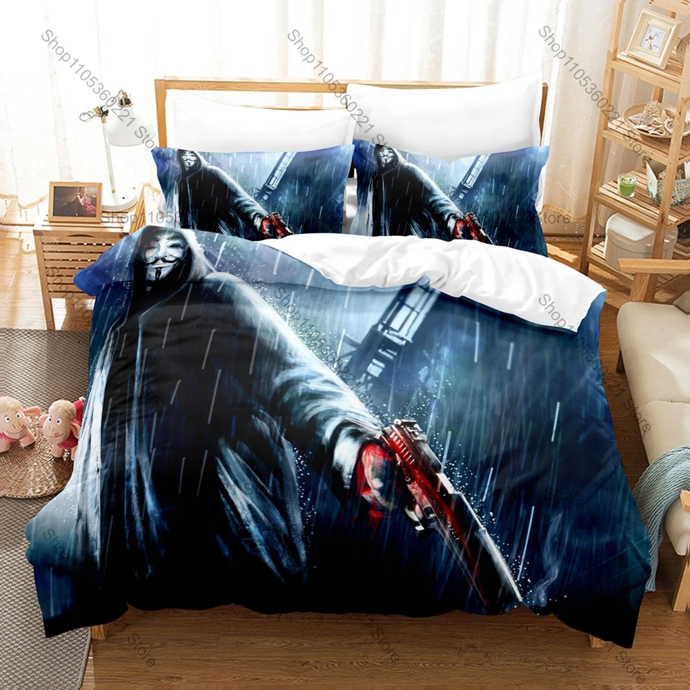 Cool Movie Style Bedding Set 3Pcs V For Vendetta Design Modern Household Bedroom Ornament
