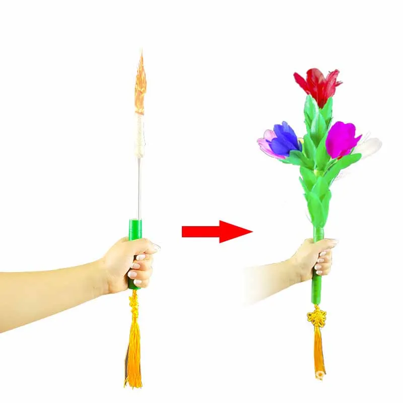 Torch To Flower Magic Tricks  With Ignition Cover Fire Magic Appearing Magie Wand Stage Illusions Accessories Gimmick