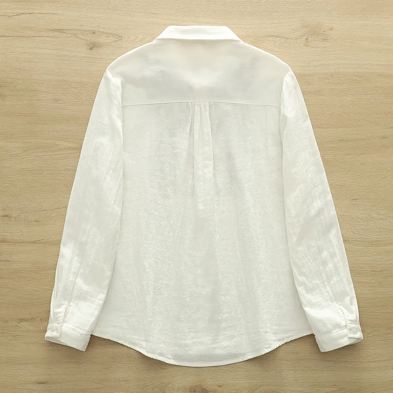 Neues 2025, Frühlings-Baumwollgarn-Langarmshirt, Damen-Umlegekragen-Stickerei, weiche, lockere Bluse im Ethno-Stil für Mädchen T52422CC