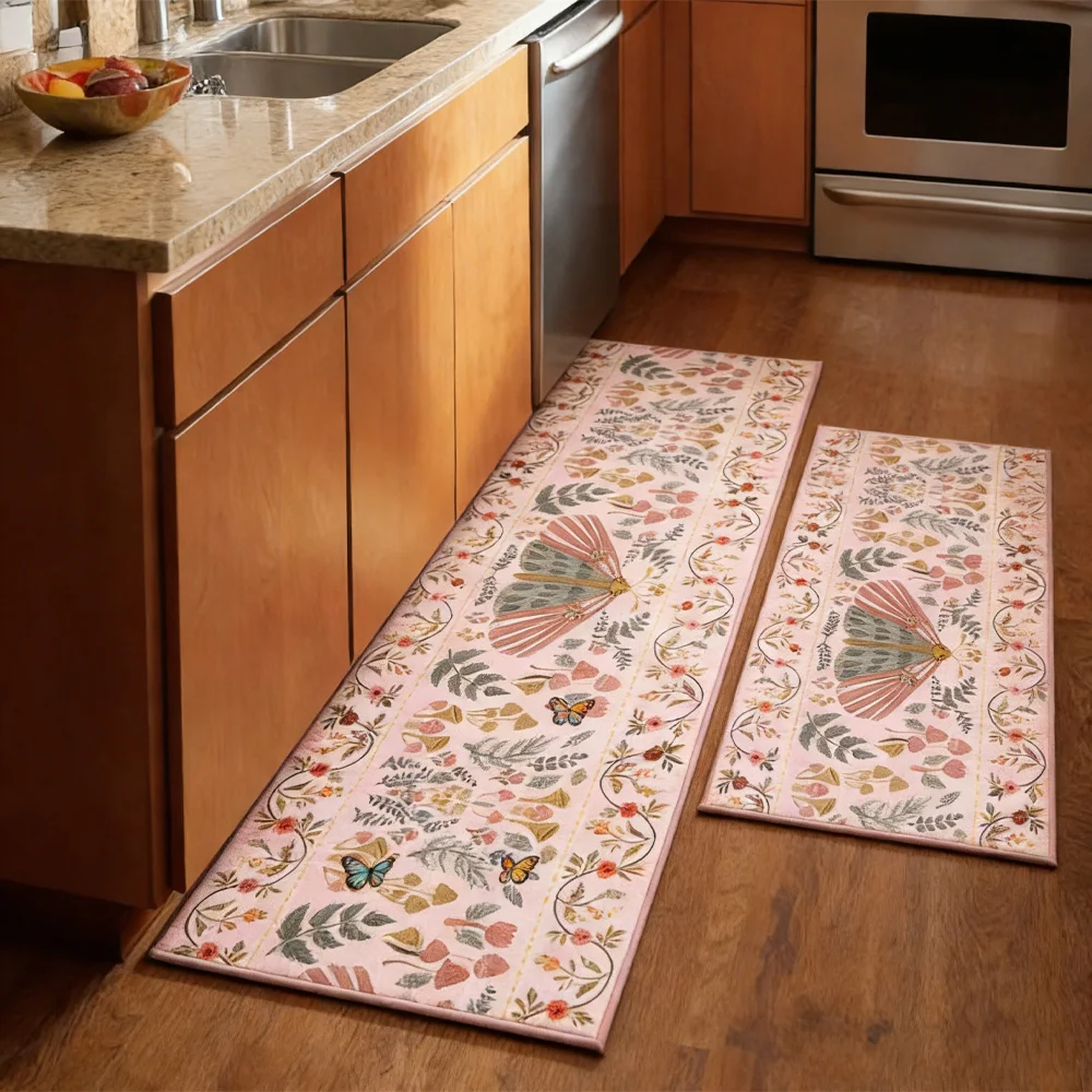 

2pcs Bohemian-Style Doormat Set Crystal Velvet Rug Non-Slip Absorbent Mat Ideal for Kitchen, Bathroom, Entryway, and Home Decor
