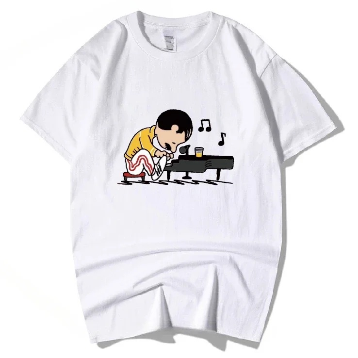 

Men Male Hip Hop Rock Hipster Short Sleeve O Neck Cotton T-Shirt The Queen Band Freddie Mercury Play The Piano Funny T Shirt