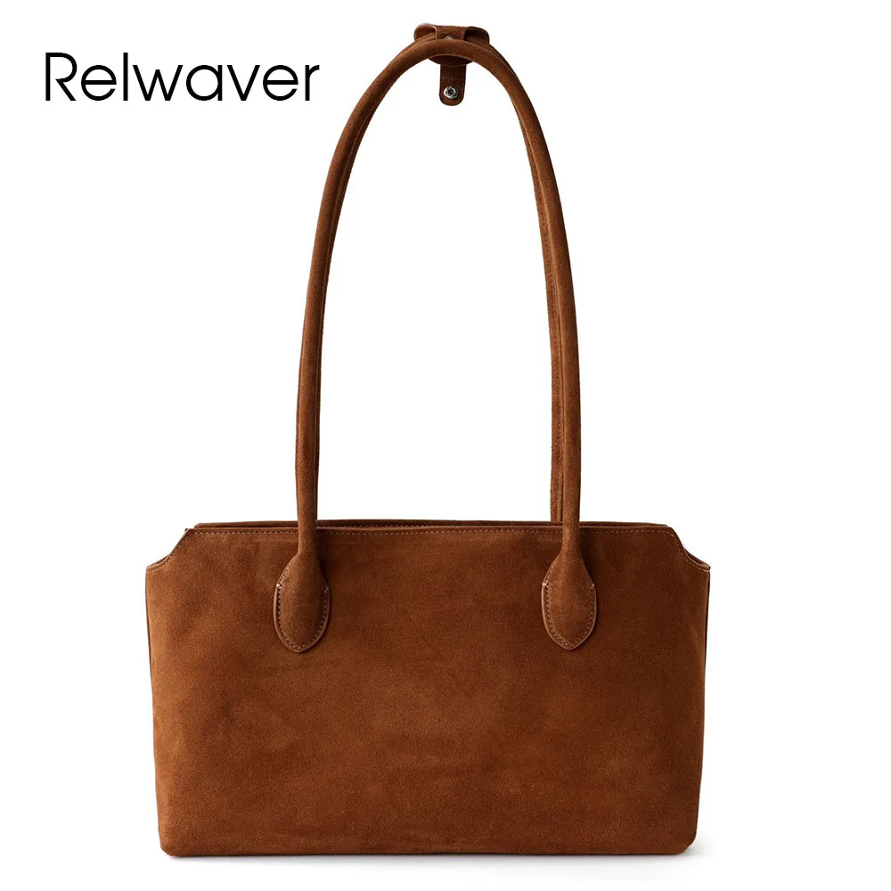 

Relwaver women tote bag suede leather shoulder bag 2025 winter fashion top handle bag long chip commuting ladies bag