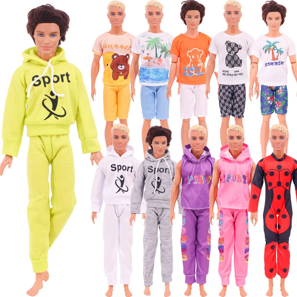 Multicolor 1 Set Of Sportswear Doll Clothes Casual Outfits For 30cm Ken Doll Boy T-shirt+Shorts Beach Pants Prince Ken Clothes