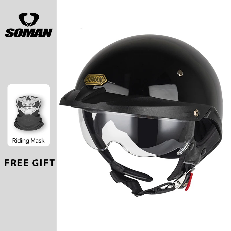 Speciale Retro Half Face Motorhelm voor Heren Zwart Vintage DOT Capacete De Moto Rijhelmen Motoraccessoires M-3XL
