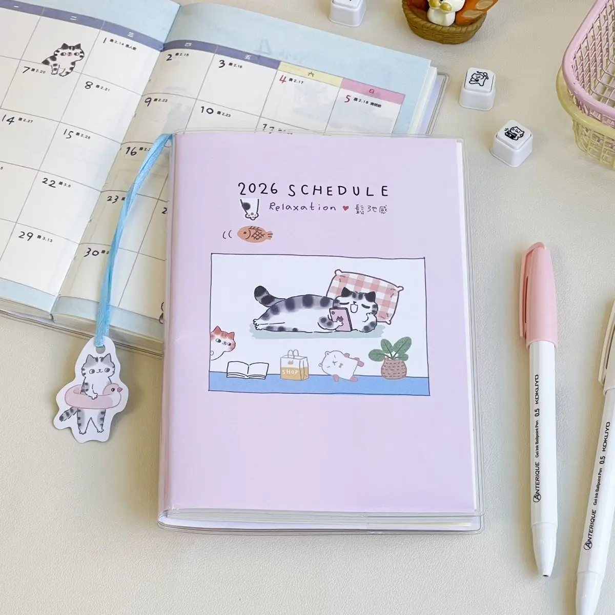 2026 مخطط لطيف الكرتون الجدول الزمني كتاب صفحة ملونة دفتر عالية المظهر طالب خطة أسبوعية وشهرية Ins جدول كتاب