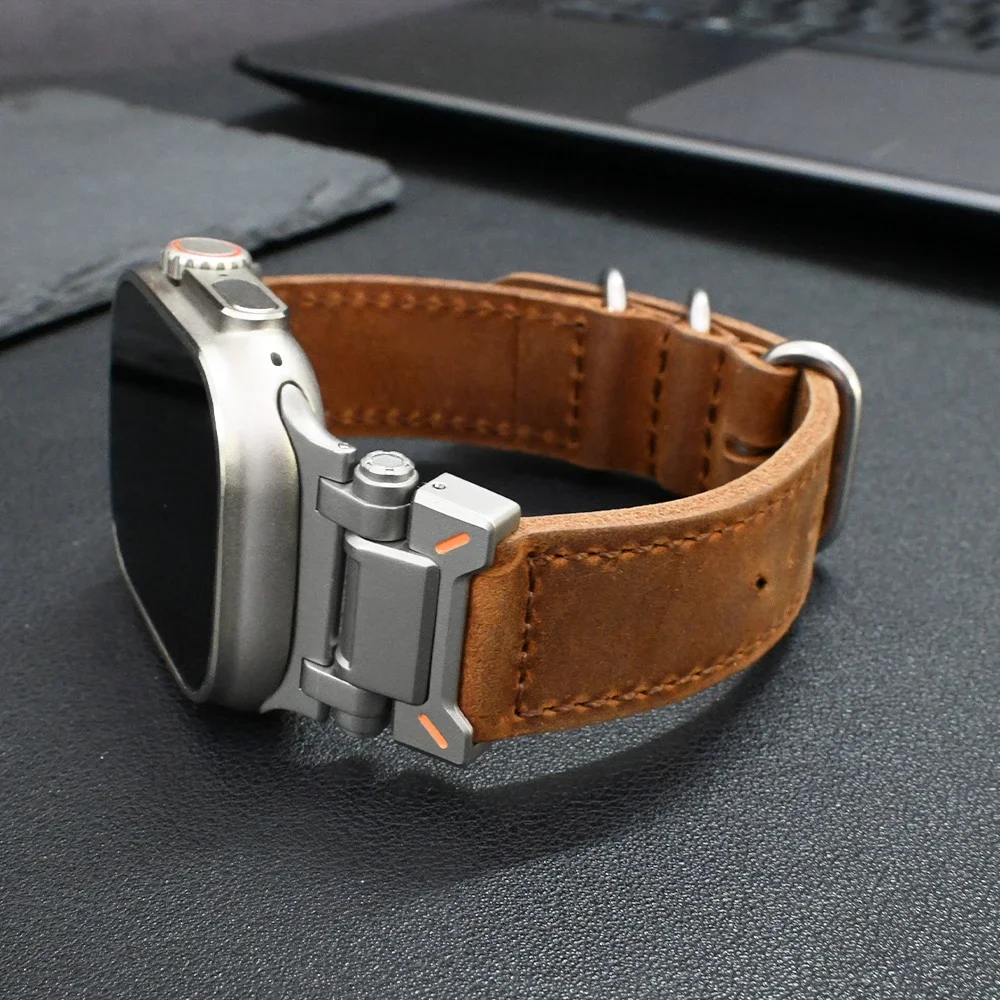 سوار جلدي فاخر لساعة أبل Ultra2 49 مللي متر سلسلة 10 46 مللي متر حزام ناعم لساعة iWatch 9 8 7 45 مللي متر 6 5 4 Se 44 مللي متر سوار الأعمال