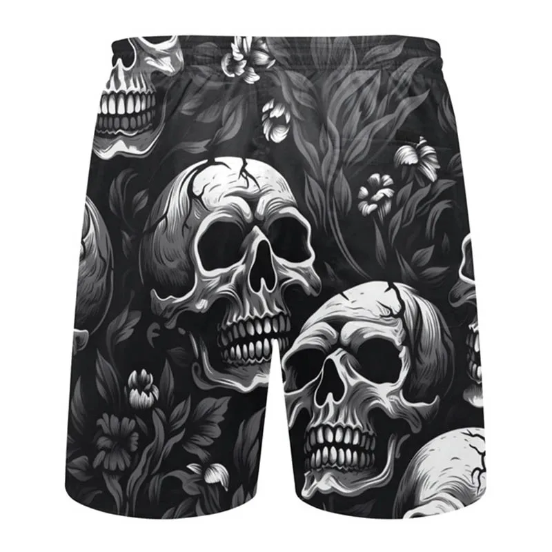 Shorts casuais unissex com impressão em crânio 3D, personalidade gótica, esportes legais, skate, calças curtas, tendência, verão