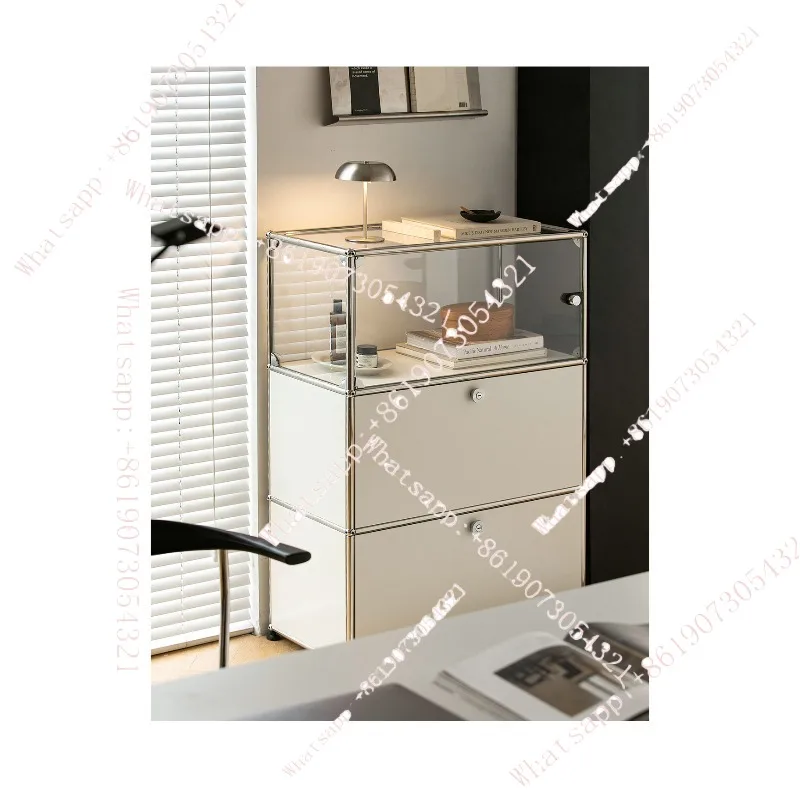 

Modular glass display cabinet, sofa side cabinet ins living room simple stainless steel storage chest