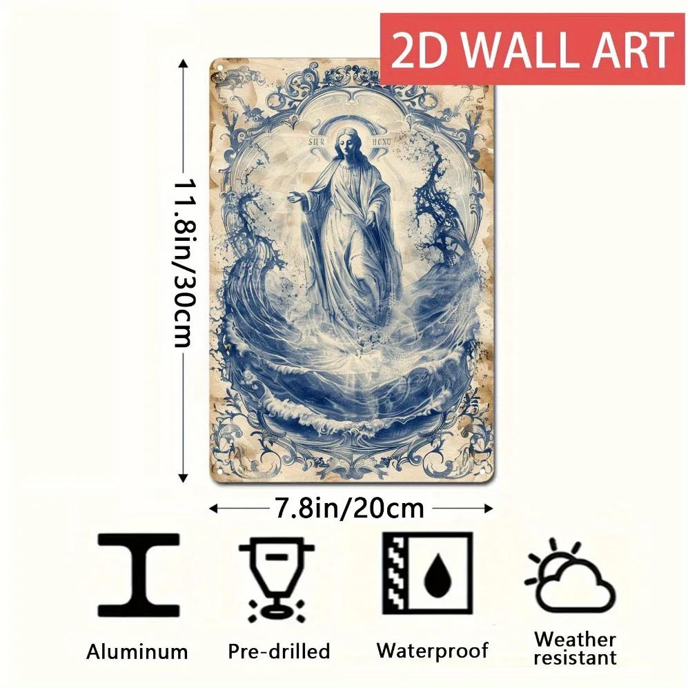 Virgin Mary Metal Wall Art Sign, 2D Flat 20x30cm Aluminum Artwork, Home Decor Gift Pre-Drilled Easy Hang