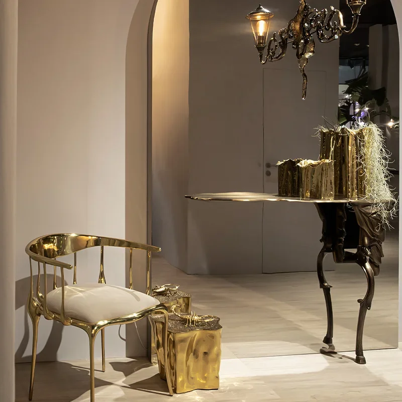 Italian light luxury high-end pure copper entrance table decorative mirror luxury villa full-length mirror