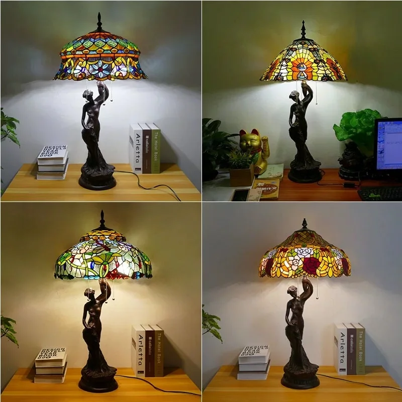 American retro living room decoration, grand and warm handmade villa button switch, large desk lamp