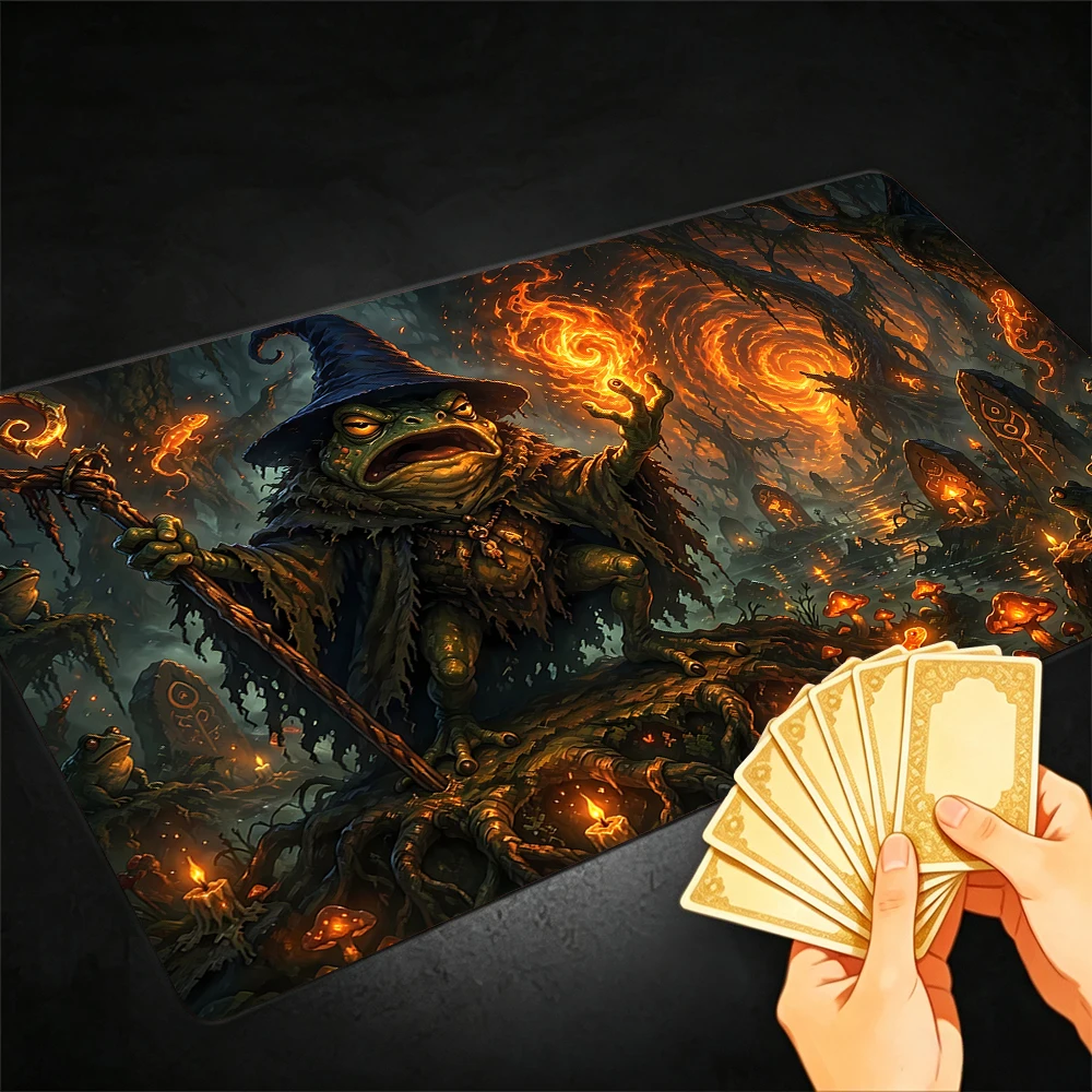 Angry Frog Wizard TCG Playmat Magic Playmat Gathering Gaming Mat with Stitched Edge Anti-slip base 60X35cm Trading Card Game