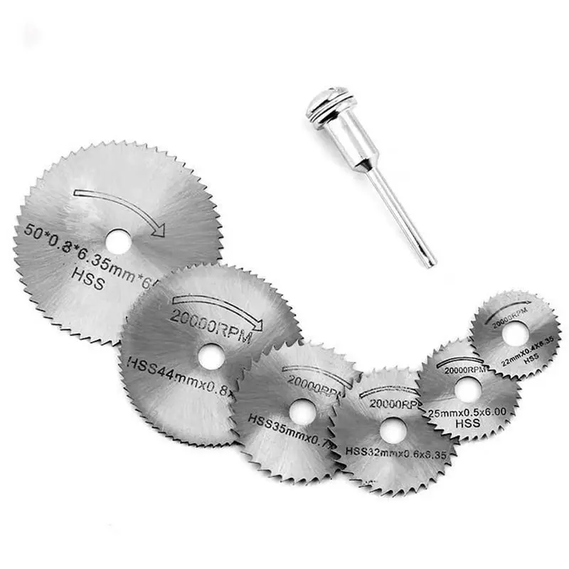 6pcs Mini HSS Circular Saw Blade Rotary Tool For Dremel Metal Cutter Power Tool Wood Cutting Discs Drill Mandrels Cutoff 22-50mm