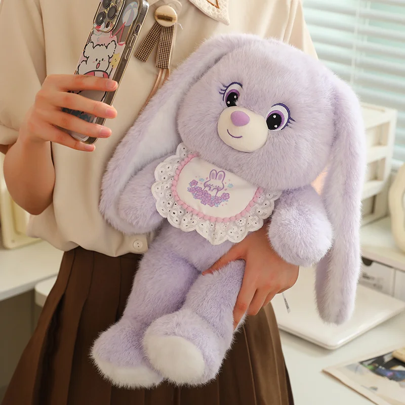 2 Color Cute Lop Rabbit Wear Bib Plush Toy Soft Stuffed Long Ears Fluffly Bunny Baby Sleeping Doll Home Decor for Girl Kids Gift