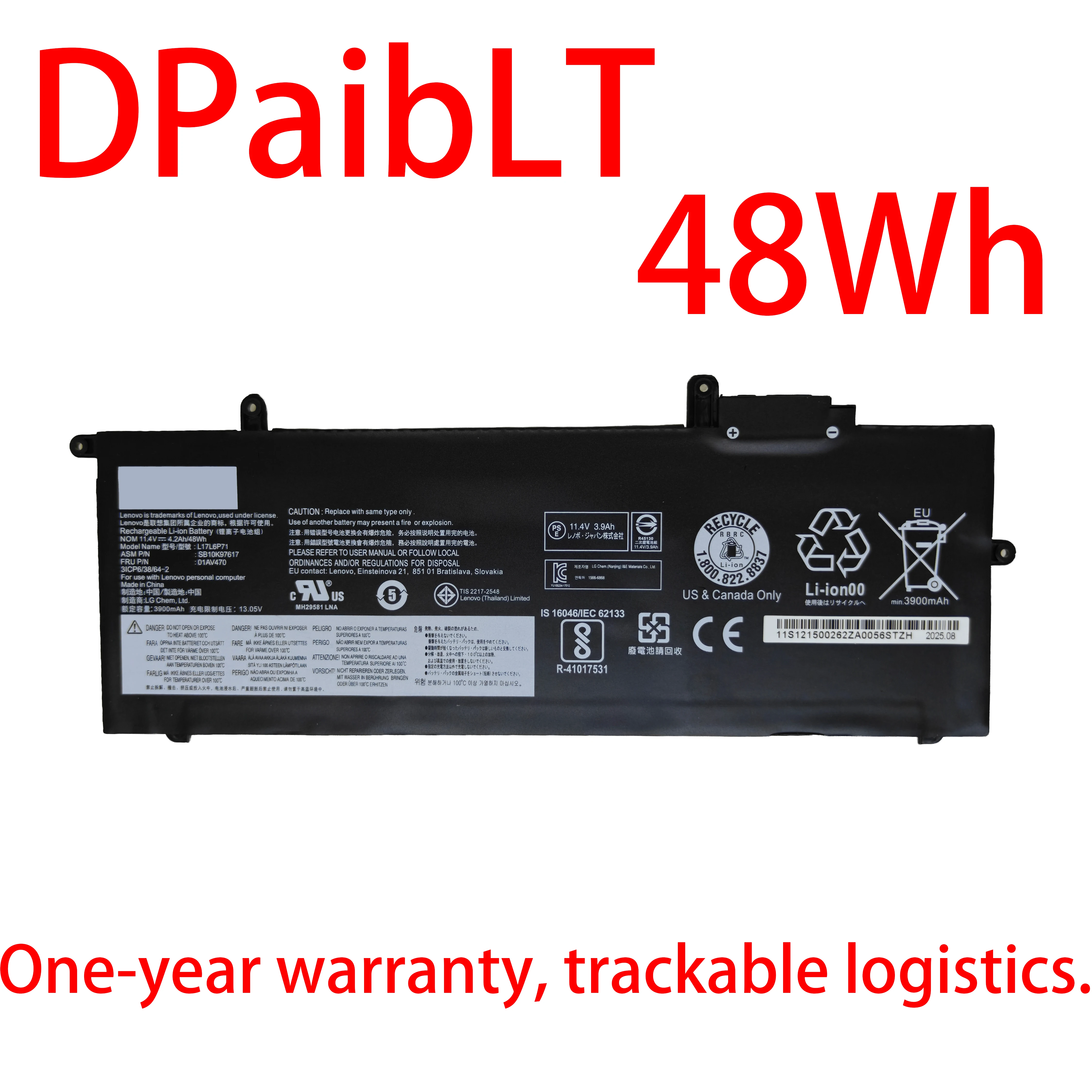 

DPaibLT NEW 48Wh 11.4V L17L6P71 L17M6P71 L17C6P71 01AV470 01AV471 01AV472 SB10K97617 LAPTOP BATTERY for Lenovo ThinkPad X280