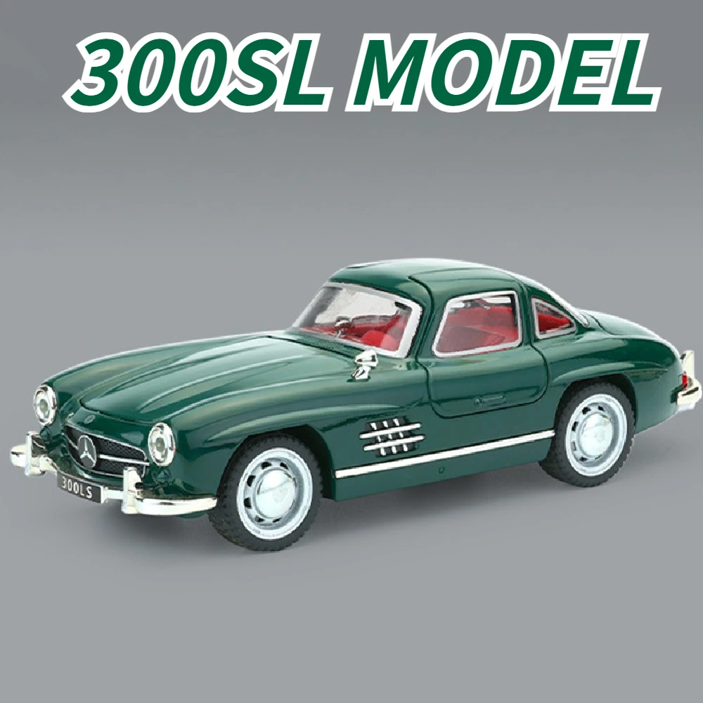 1:32 300SL Klassieke Auto Model Speelgoed Diecast Metalen Deuren Geopend Schokabsorptie Voertuig Geluid Licht Trek Collectie Kid Geschenken