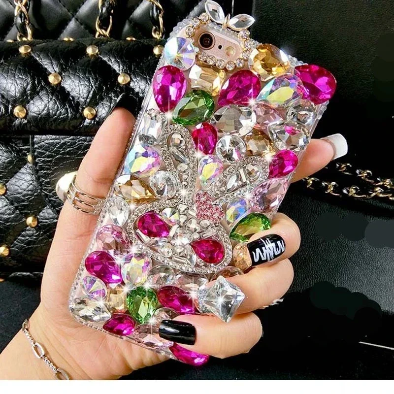 Custodia per telefono con strass di cristallo Bling, coniglio con diamanti, Cover per Xiaomi Redmi 13C 12C 13R Note 11 13 12 Pro Plus