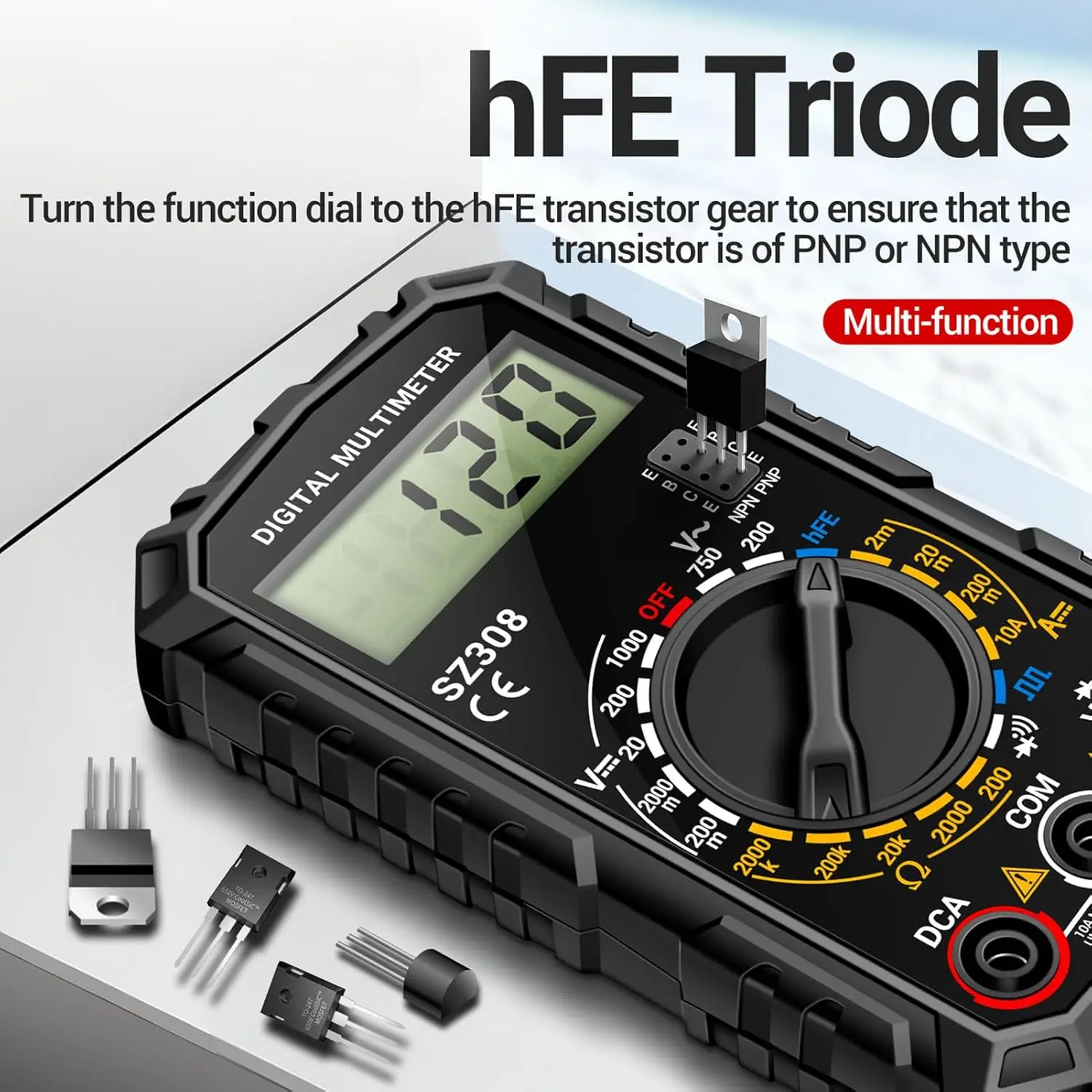 SZ308 Square Wave Digital Tester 1999 Counts HFE Triode Buzzer Multimeter AC/DC Voltage 10A Current Multimeters Meter Tool